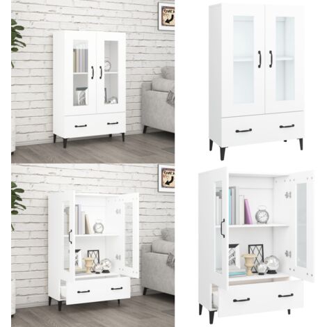 Credenza Bianca 70x31x115 cm in Legno Ingegnerizzato - Credenza in legno multistrato - Credenza in vetro