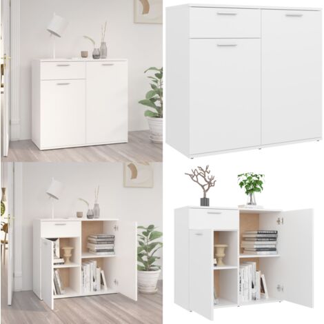 Credenza Bianca 80x36x75 cm in Legno Multistrato - Credenza bianca - Credenza con ante e cassetto