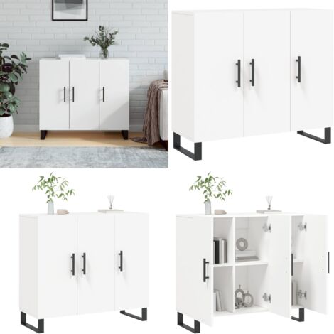 Credenza Bianca 90x34x80 cm in Legno Multistrato - Credenza moderna - Credenza in metallo
