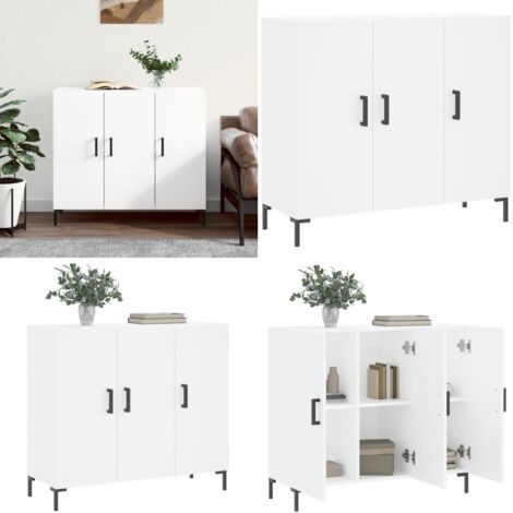 Credenza Bianca 90x34x80 cm in Legno Multistrato - Credenza moderna - Credenza in metallo