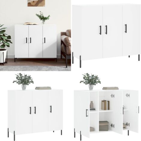 Credenza Bianca 90x34x80 cm in Legno Multistrato - Credenza moderna - Credenza in metallo
