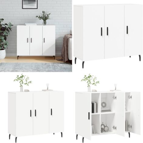 Credenza Bianca 90x34x80 cm in Legno Multistrato - Credenza moderna - Credenza in metallo