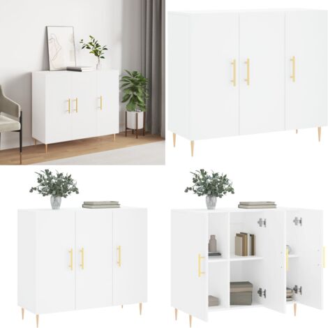 Credenza Bianca 90x34x80 cm in Legno Multistrato - Credenza moderna - Credenza in metallo