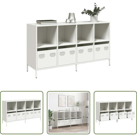 Credenza bianca -  Credenza Bianca 135x39x73,5 cm in Acciaio Laminato a Freddo