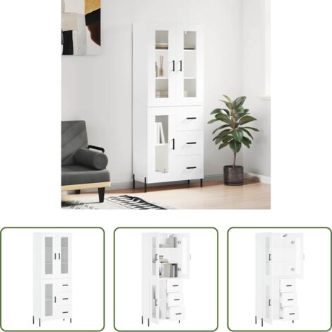 Credenza bianca -  Credenza Bianca 69,5x34x180 cm in Legno Multistrato
