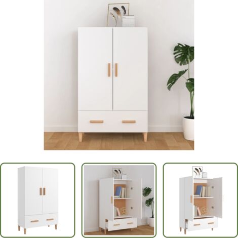 Credenza bianca -  Credenza Bianca 70x31x115 cm in Legno Multistrato