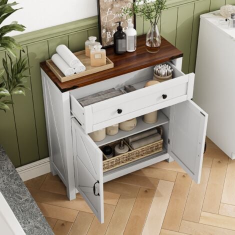 HAUSS SPOLE Credenza bianca da cucina, 2 ante, 1 cassetto, con ripiano regolabile, mobiletto d'ingresso, adatta per soggiorno/bagno, 76×30×83 cm, MDF