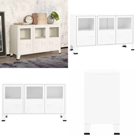 Credenza Bianca Industriale 105x35x62 cm in Metallo e Vetro - Armadio in metallo e vetro - Credenza bianca