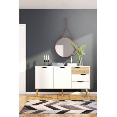 Credenza bianca nordica con due ante e 3 cassetti.