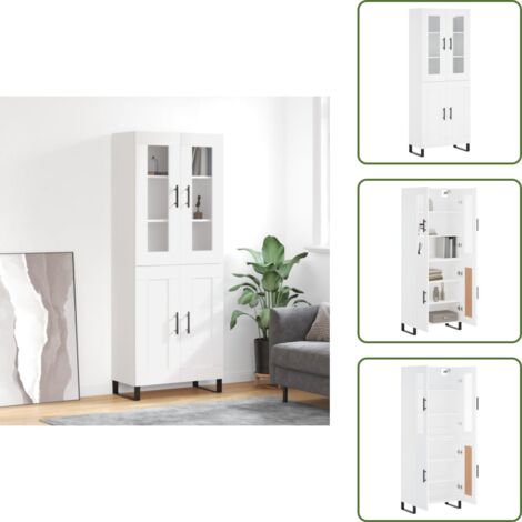 Credenza bianca - vidaXL Credenza Bianca 69,5x34x180 cm in Legno Multistrato - Credenza con piedini in metallo