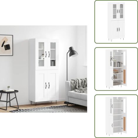 Credenza bianca - vidaXL Credenza Bianca 69,5x34x180 cm in Legno Multistrato - Credenza con piedini in metallo