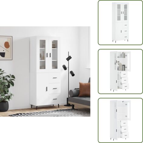 Credenza bianca - vidaXL Credenza Bianca 69,5x34x180 cm in Legno Multistrato - Credenza con piedini in metallo