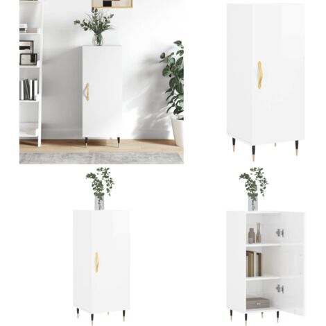 Credenza Bianco Lucido 34,5x34x90 cm in Legno Multistrato - Credenza moderna - Credenza con ante