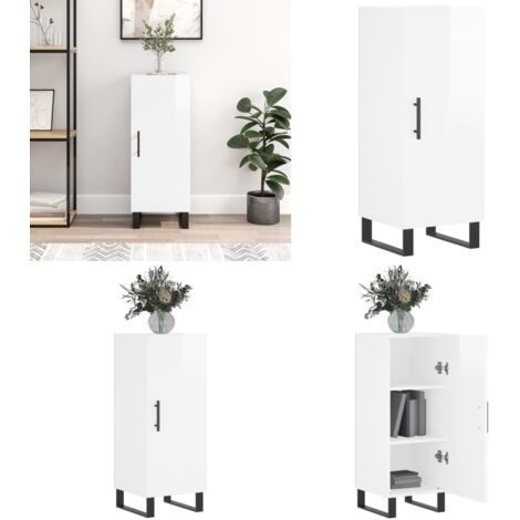 Credenza Bianco Lucido 34,5x34x90 cm in Legno Multistrato - Credenza moderna - Credenza con ante
