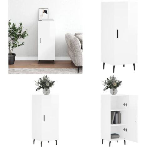 Credenza Bianco Lucido 34,5x34x90 cm in Legno Multistrato - Credenza moderna - Credenza con ante