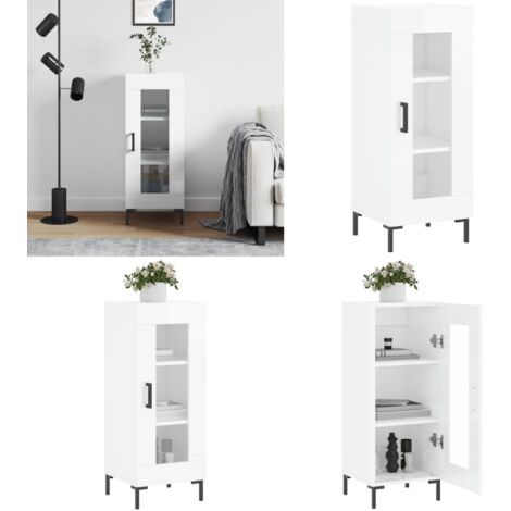 Credenza Bianco Lucido 34,5x34x90 cm in Legno Multistrato - Credenza moderna - Credenza con ante in vetro