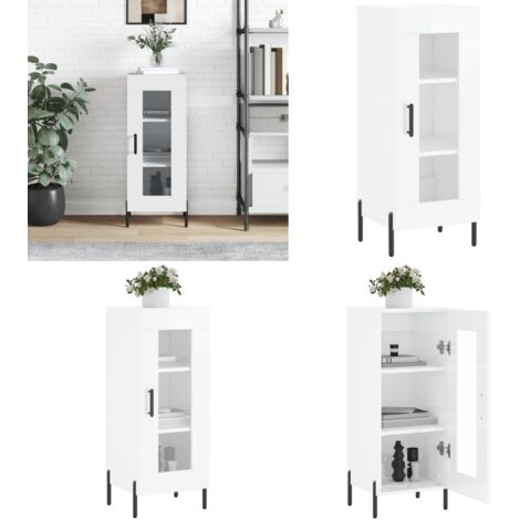 Credenza Bianco Lucido 34,5x34x90 cm in Legno Multistrato - Credenza moderna - Credenza con ante in vetro