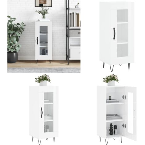 Credenza Bianco Lucido 34,5x34x90 cm in Legno Multistrato - Credenza moderna - Credenza con ante in vetro