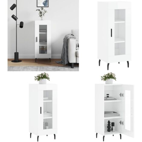 Credenza Bianco Lucido 34,5x34x90 cm in Legno Multistrato - Credenza moderna - Credenza con ante in vetro
