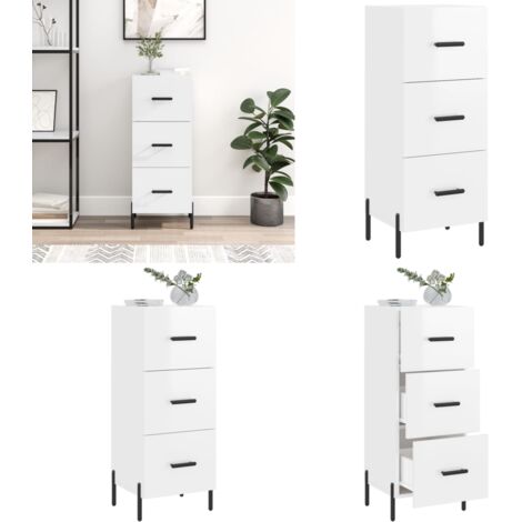 Credenza Bianco Lucido 34,5x34x90 cm in Legno Multistrato - Credenza moderna - Credenza in metallo