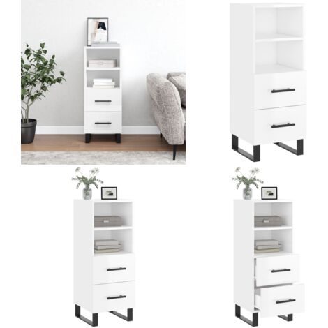 Credenza Bianco Lucido 34,5x34x90 cm in Legno Multistrato - Credenza moderna - Credenza in metallo