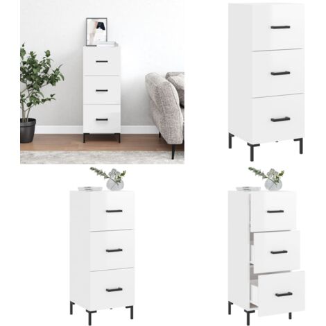 Credenza Bianco Lucido 34,5x34x90 cm in Legno Multistrato - Credenza moderna - Credenza in metallo