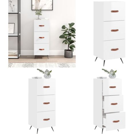 Credenza Bianco Lucido 34,5x34x90 cm in Legno Multistrato - Credenza moderna - Credenza in metallo