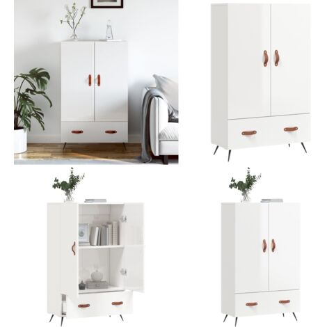 Credenza Bianco Lucido 69,5x31x115 cm in Legno Multistrato - Credenza moderna - Credenza in legno multistrato