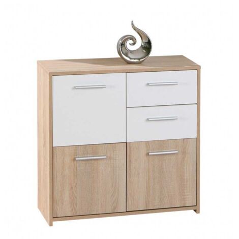 credenza buffet 2 cassetti e 3 ante rovere e bianco 77x30x77 cm