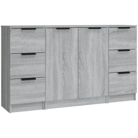 Credenza buffet cassettiera mobile contenitore organizer cucina soggiorno soggiorni 3 pezzi Sonoma MDF grigio 020037180