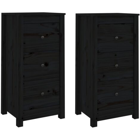 Credenza buffet cassettiera mobile contenitore organizer cucina soggiorno soggiorni set da 2 40 x 35 x 80 cm legno massello di pino nero 020036906