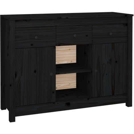 Credenza buffet cassettiera mobile contenitore organizer cucina soggiorno soggiorno 100 x 35 x 74,5 cm legno massello di pino nero 020035794