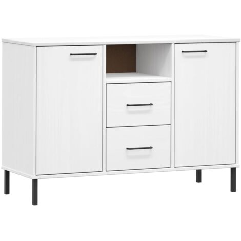 Credenza buffet cassettiera mobile contenitore organizer cucina soggiorno soggiorno con gambe in metallo 113 x 40 x 77 cm legno massello bianco 020030093