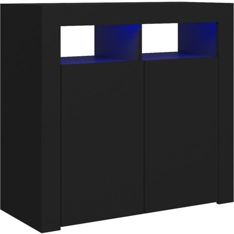 Credenza buffet cassettiera mobile contenitore organizer cucina soggiorno soggiorno con luci a LED 80 x 35 x 75 cm nero 020030044
