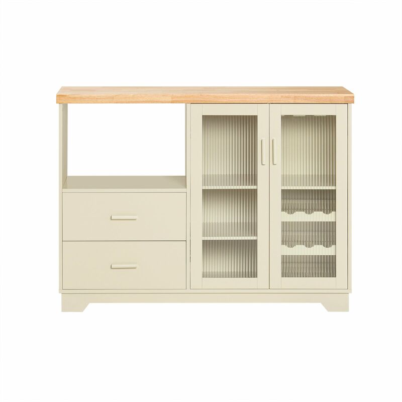 Sobuy - Credenza buffet con 2 ante in vetro Mobile da cucina Mobile microonde 120x40x90cm Beige FSB81-MI