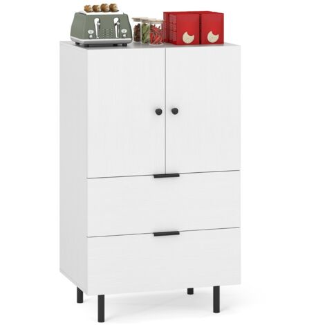 Credenza buffet con cassetti e mobile contenitore, Stazione bar da pavimento con gambe in metallo Bianco