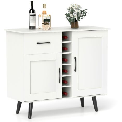 Credenza buffet con cubi per vino da 6 bottiglie, Armadio da bar moderno con cassetto per cucina e soggiorno Bianco