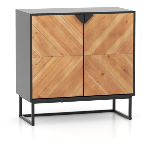 Credenza buffet con storage con piedini antiscivolo per soggiorno, Tavolino con ante e ripiano Nero