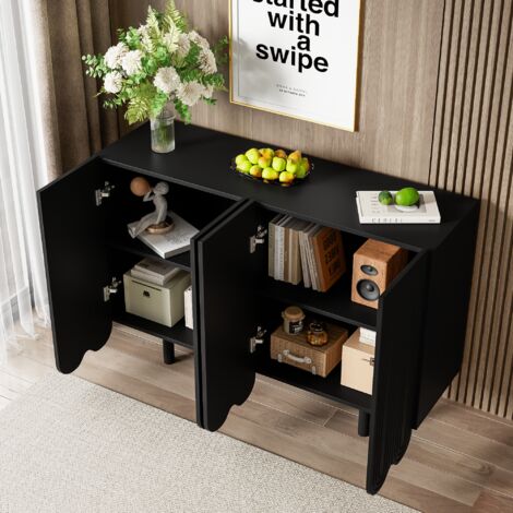 Credenza, buffet e madie 120x37,5x80,8cm con 4 ante, mobile da cucina, strisce a U, soggiorno/camera da letto, pannello di particelle, nero