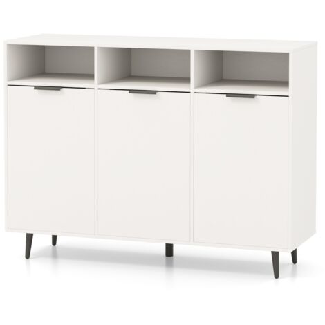 Credenza buffet laterale 3 scomparti aperti 3 ante mobile cucina 5 ripiani regolabili 5 posizioni Bianco