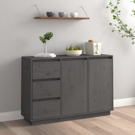 Bonnevie - Credenza Buffet - Mobile da cucina grigia 111x34x75 cm in legno Massello di Pino BV253377