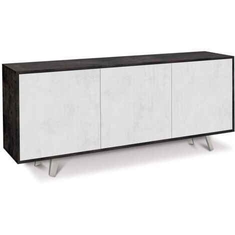 Credenza buffet moderna nera con tre ante bianco ossido.