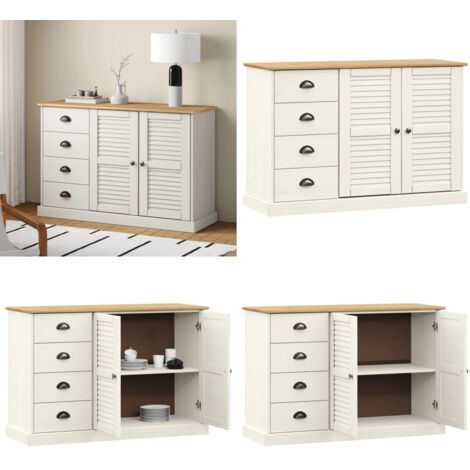 Credenza Cassetti VIGO 113x40x75 cm Legno Massello Pino Bianco - Credenza da cucina - Credenza per soggiorno