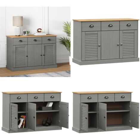 Credenza Cassetti VIGO 113x40x75 cm Legno Massello Pino Grigio - Credenza in legno - Credenza da cucina