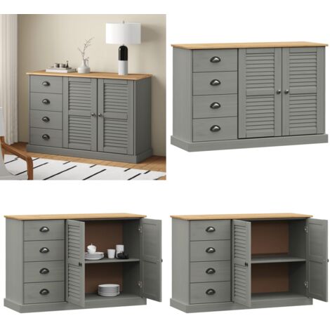 Credenza Cassetti VIGO 113x40x75 cm Legno Massello Pino Grigio - Credenza in legno - Credenza da cucina