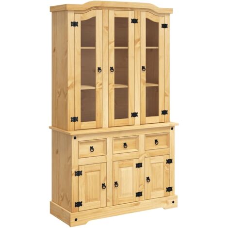 Credenza cassettiera cassettiera mobile contenitore organizer cucina soggiorno Corona 112 x 43 x 196 cm legno massello pino messicano marrone 020031748
