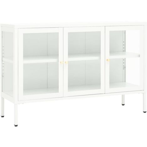 Credenza cassettiera cassettiera mobile contenitore organizer cucina soggiorno soggiorno 105 x 35 x 70 cm acciaio e vetro bianco 020030192