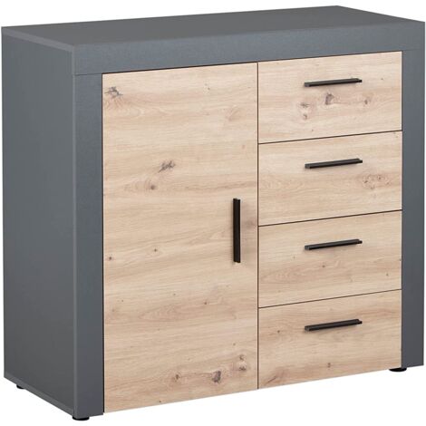 CREDENZA CASSETTIERA COMO' CORBETO CASA UFFICIO ANTRACITE ROVERE 94x86x40CM
