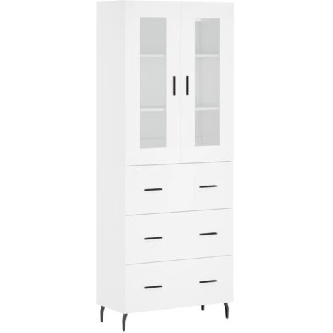 Credenza cassettiera mobile contenitore organizer cucina soggiorno salotto alto 695 x 34 x 180 cm legno ingegnerizzato bianco 020032571