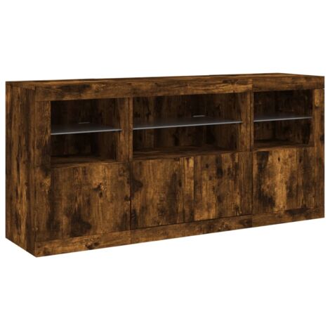 Credenza cassettiera mobile contenitore organizer cucina soggiorno salotto con luci LED 1425 x 37 x 67 cm marrone 020029869